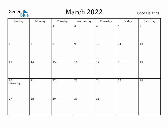 March 2022 Calendar Cocos Islands