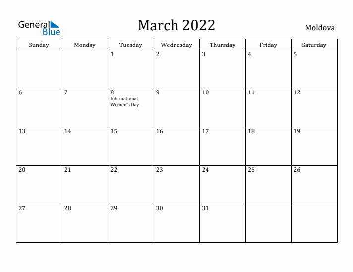 March 2022 Calendar Moldova