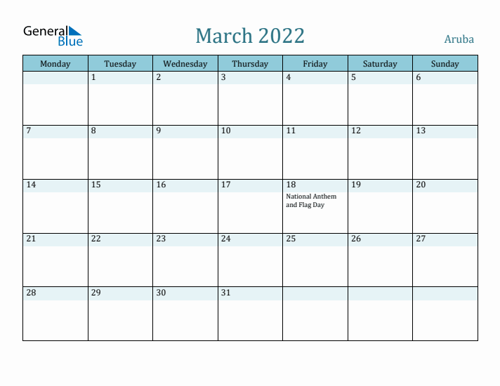 March 2022 Calendar with Holidays