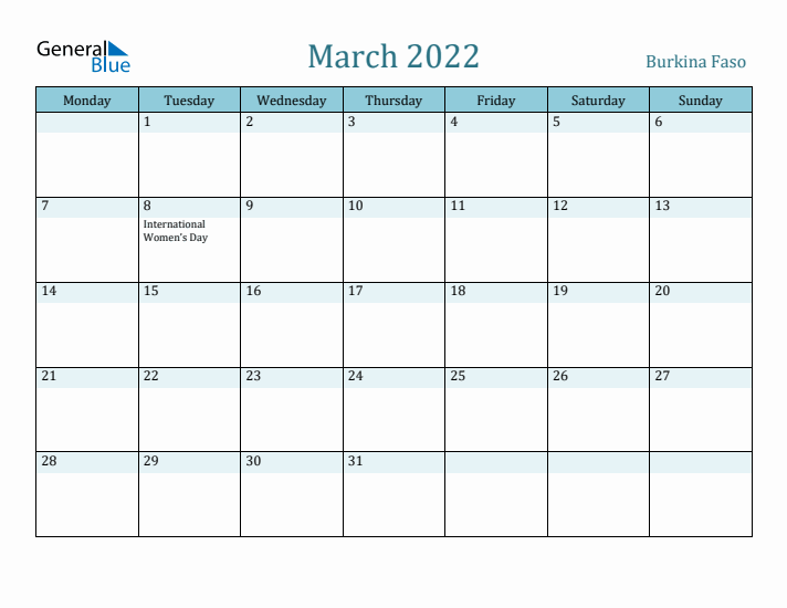 March 2022 Calendar with Holidays