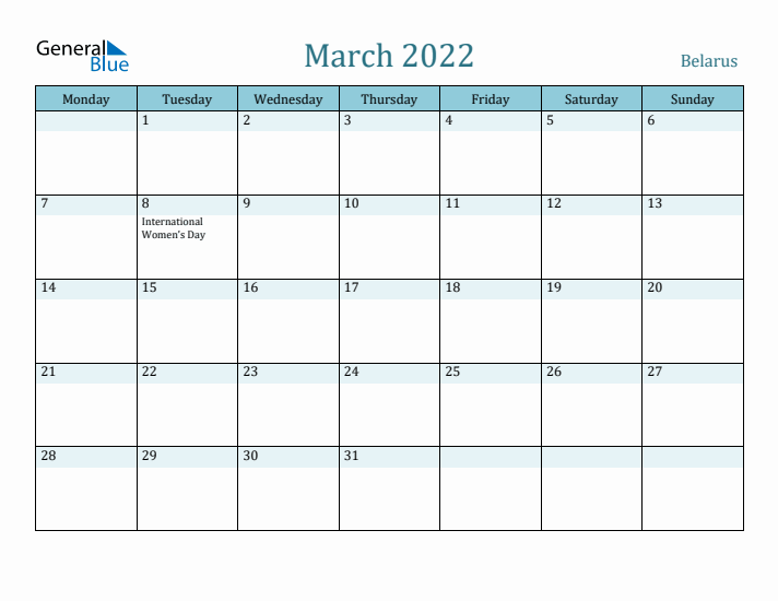 March 2022 Calendar with Holidays