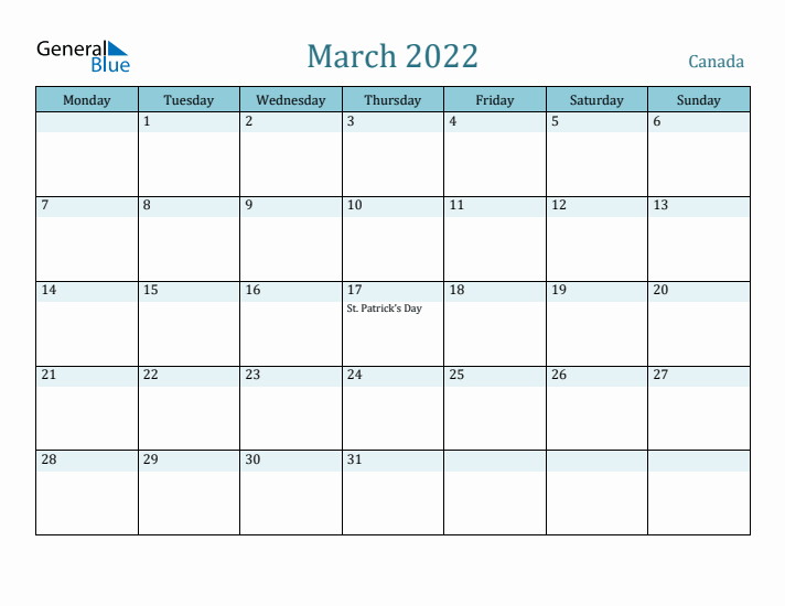 March 2022 Calendar with Holidays