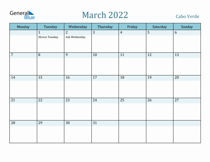 March 2022 Calendar with Holidays