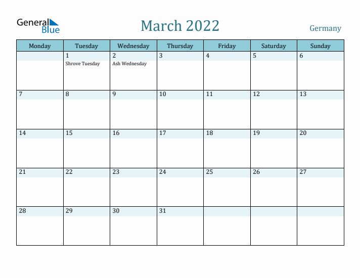 March 2022 Calendar with Holidays