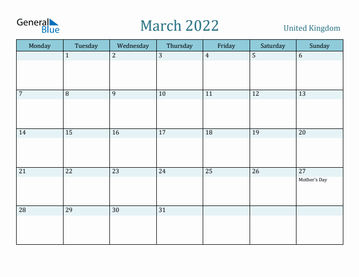 March 2022 Calendar with Holidays