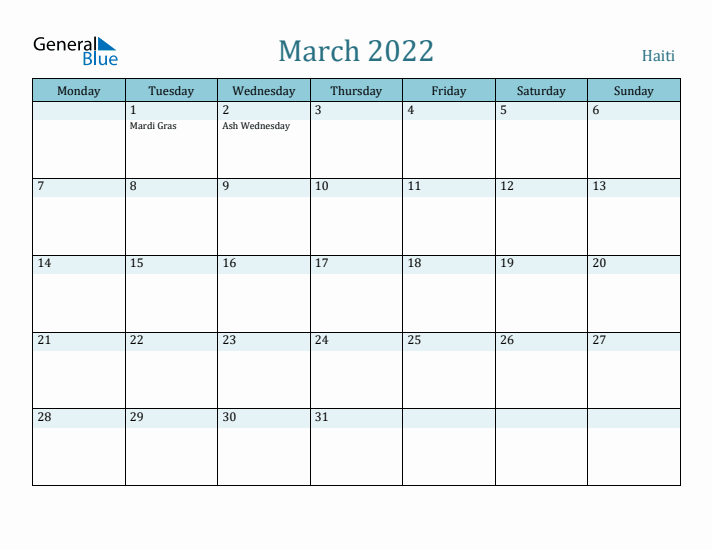 March 2022 Calendar with Holidays