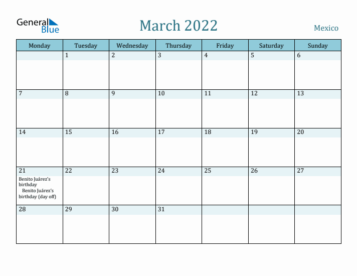 March 2022 Calendar with Holidays