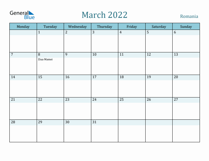 March 2022 Calendar with Holidays