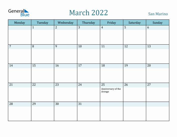 March 2022 Calendar with Holidays