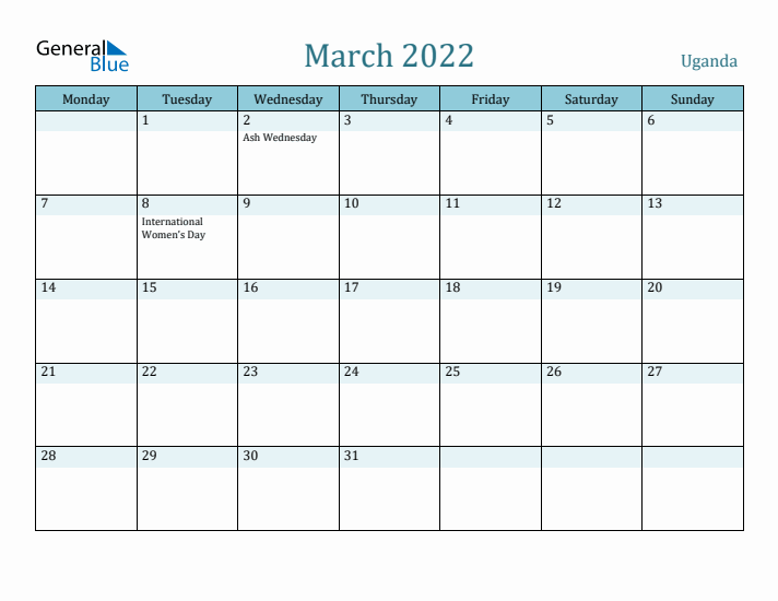 March 2022 Calendar with Holidays