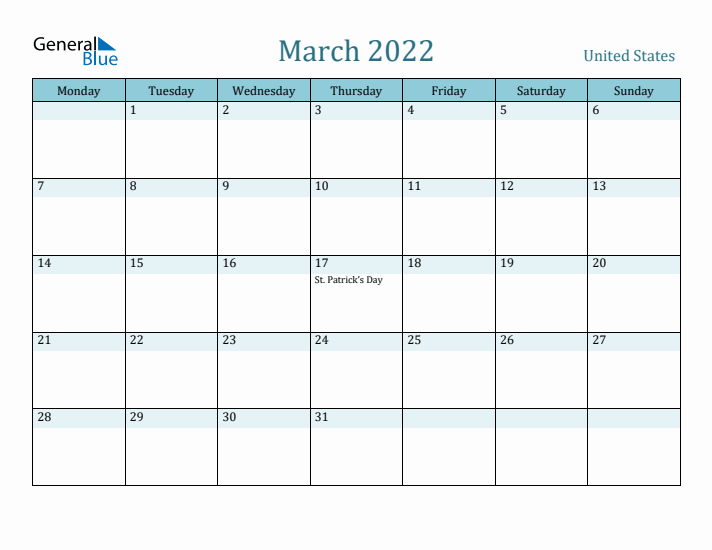 March 2022 Calendar with Holidays