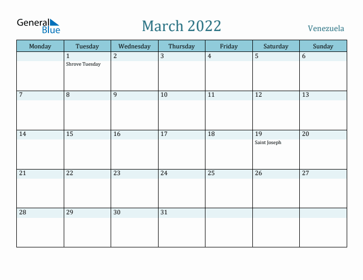 March 2022 Calendar with Holidays