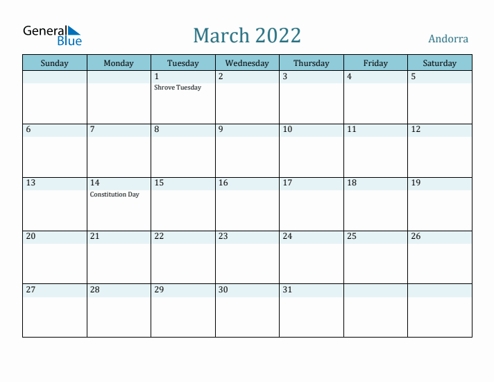 March 2022 Calendar with Holidays