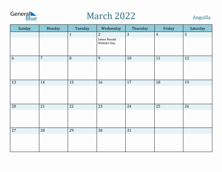 March 2022 Calendar with Holidays