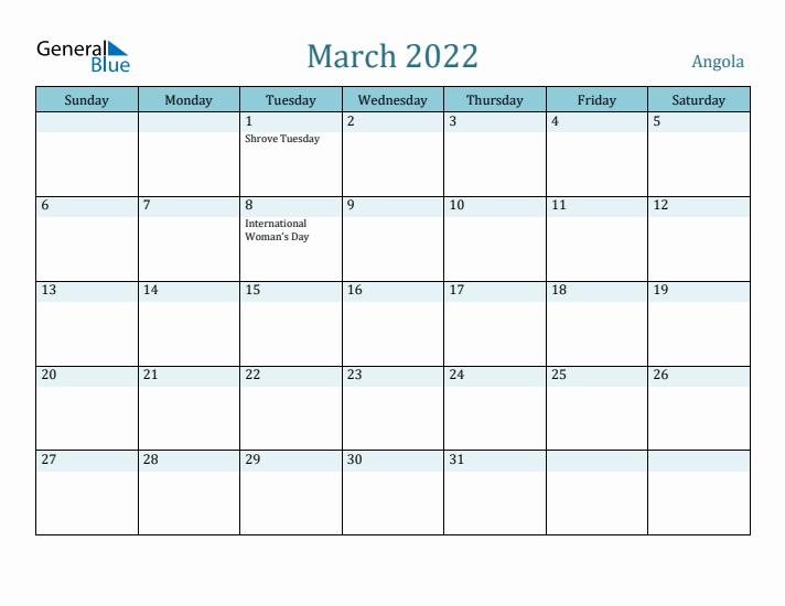 March 2022 Calendar with Holidays