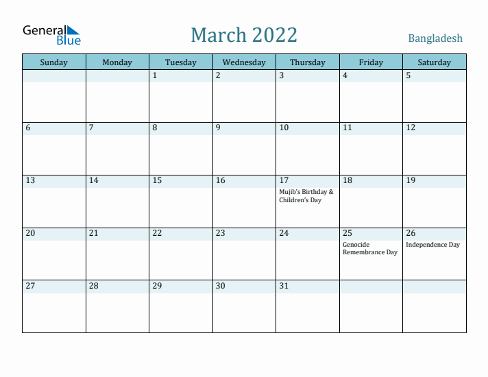 March 2022 Calendar with Holidays