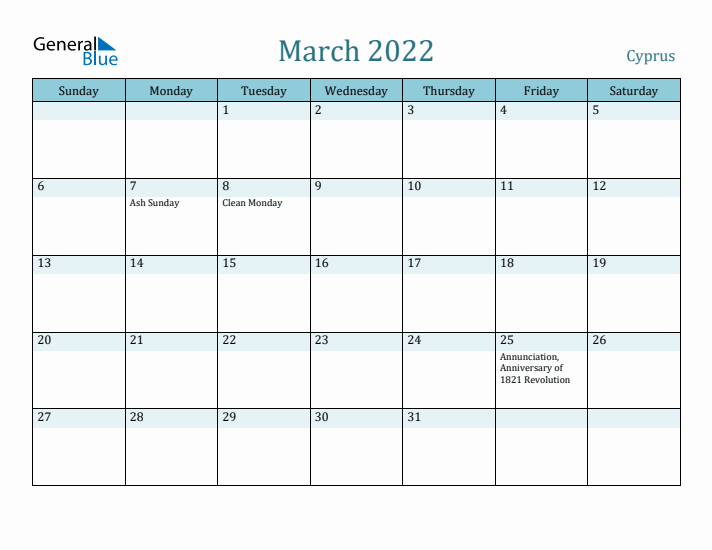 March 2022 Calendar with Holidays