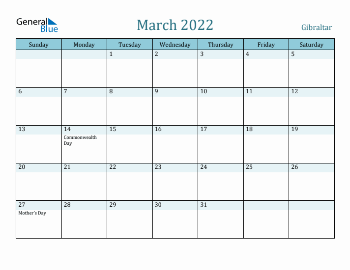 March 2022 Calendar with Holidays