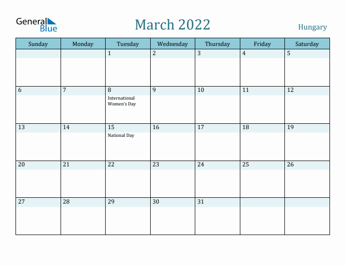 March 2022 Calendar with Holidays