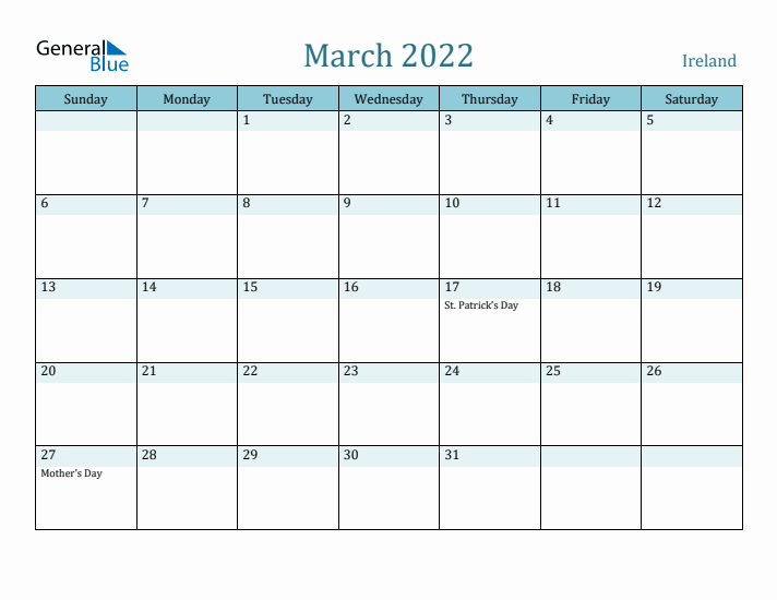 March 2022 Calendar with Holidays