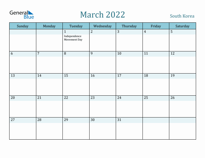 March 2022 Calendar with Holidays