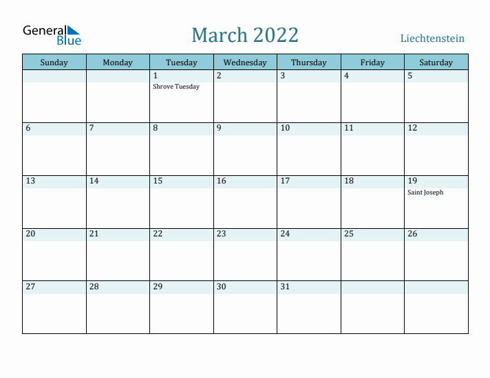 March 2022 Calendar with Holidays