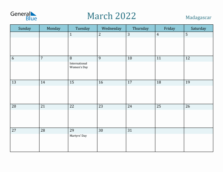 March 2022 Calendar with Holidays