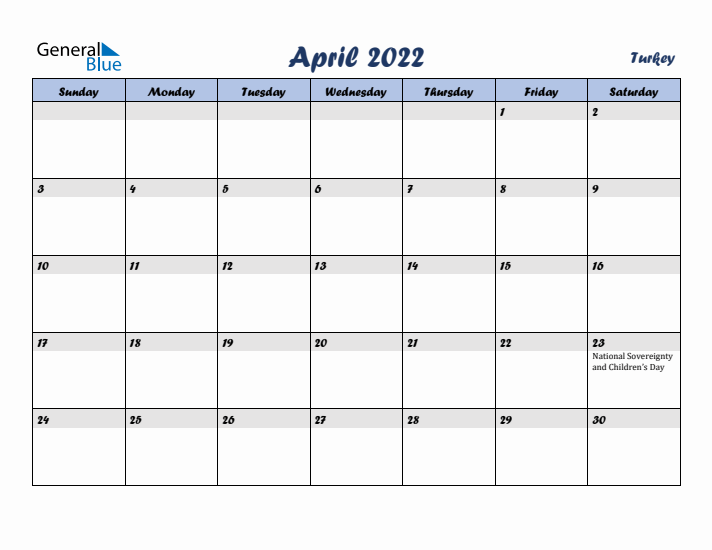 April 2022 Calendar with Holidays in Turkey