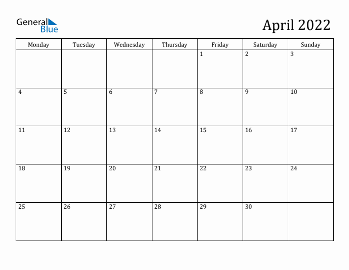 April 2022 Calendar