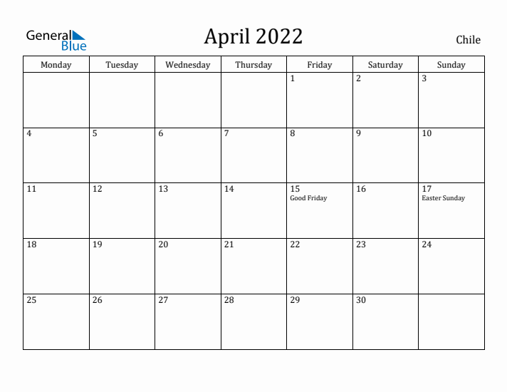 April 2022 Calendar Chile