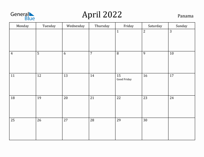 April 2022 Calendar Panama