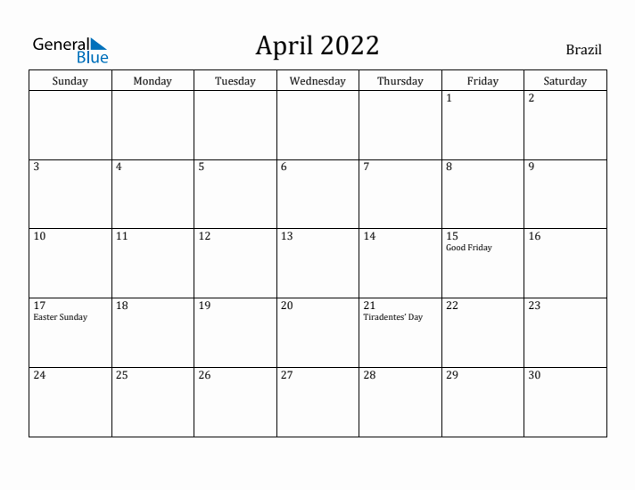 April 2022 Calendar Brazil