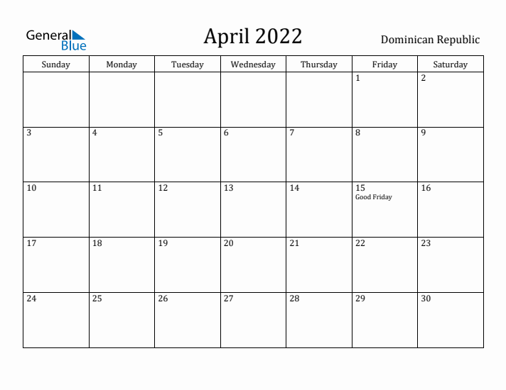 April 2022 Calendar Dominican Republic