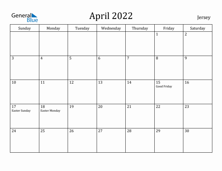 April 2022 Calendar Jersey