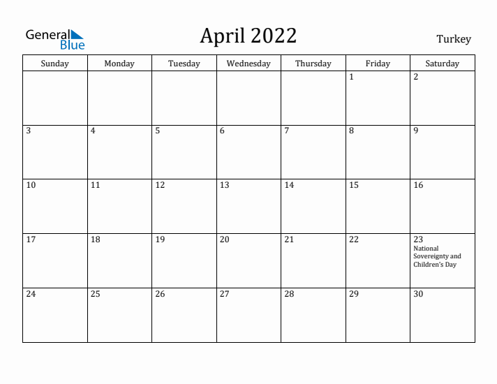 April 2022 Calendar Turkey