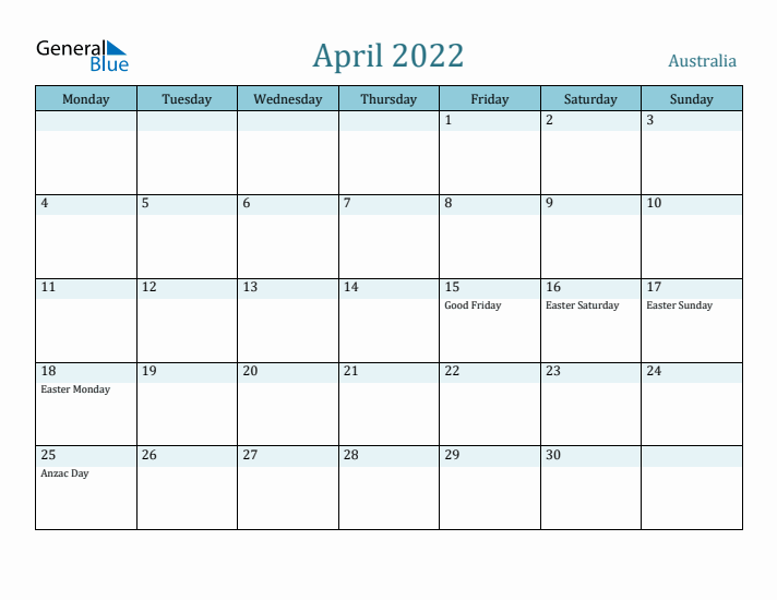 April 2022 Calendar with Holidays