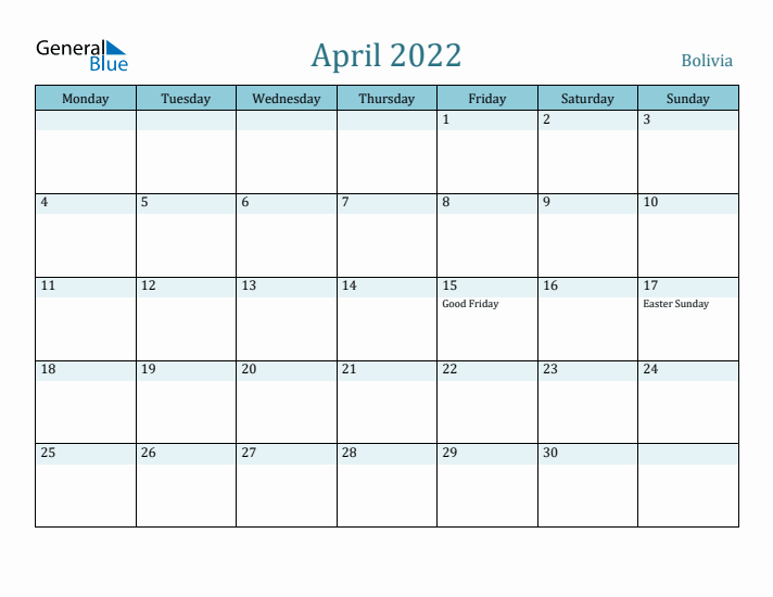 April 2022 Calendar with Holidays