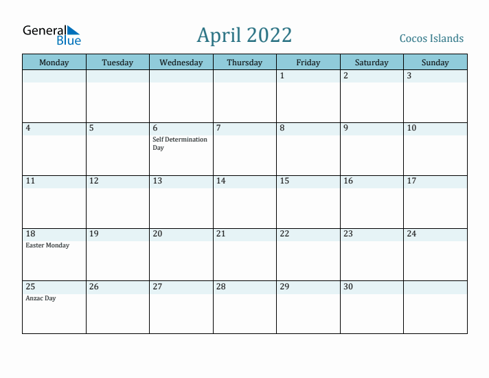 April 2022 Calendar with Holidays