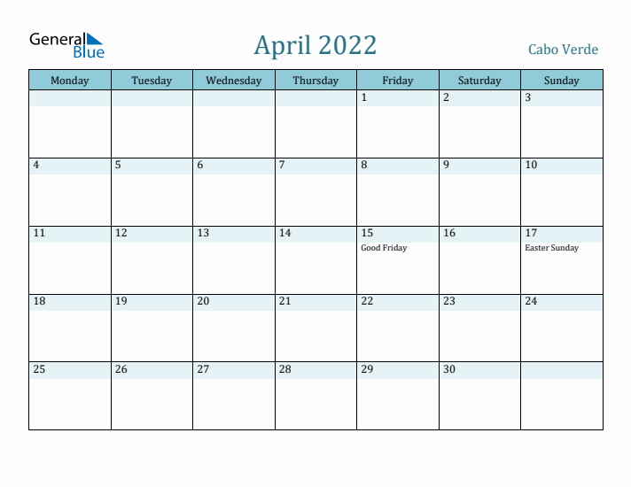 April 2022 Calendar with Holidays