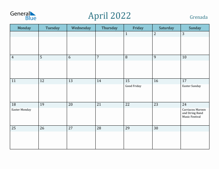 April 2022 Calendar with Holidays