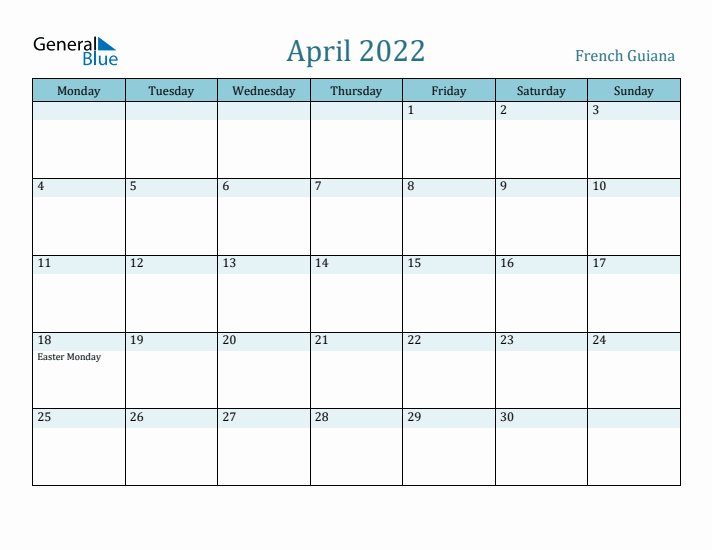 April 2022 Calendar with Holidays