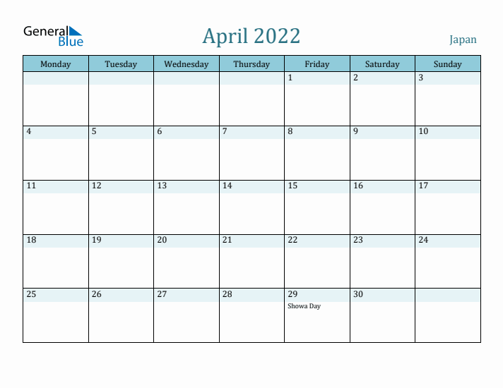 April 2022 Calendar with Holidays