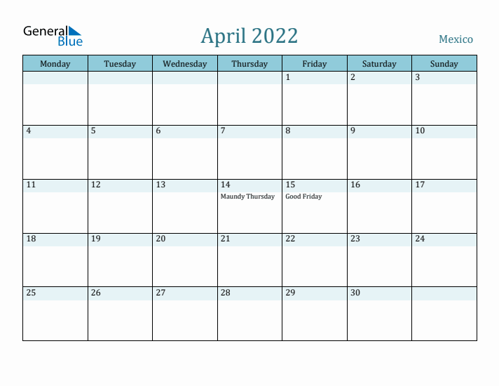 April 2022 Calendar with Holidays