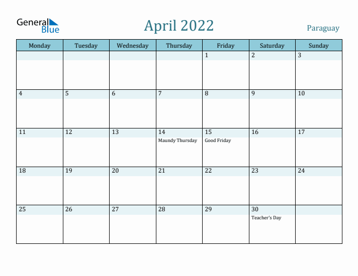 April 2022 Calendar with Holidays