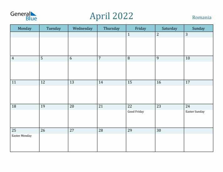 April 2022 Calendar with Holidays