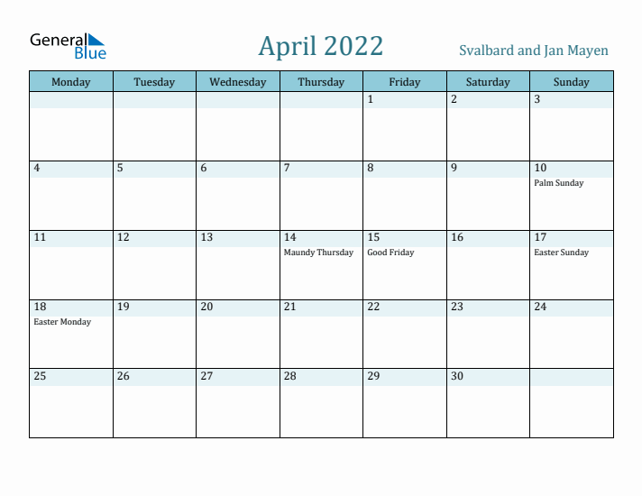 April 2022 Calendar with Holidays