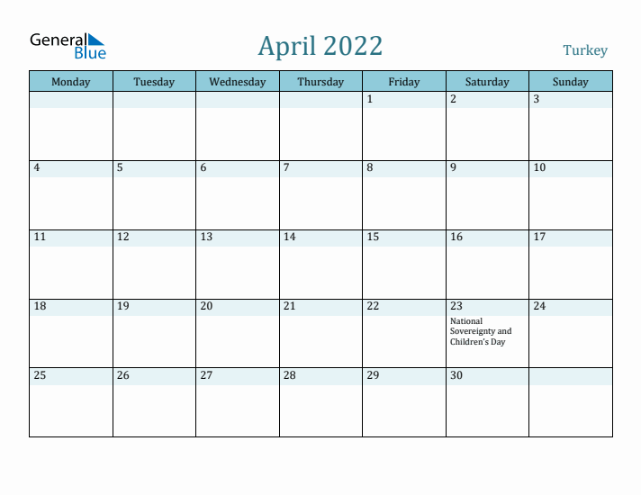 April 2022 Calendar with Holidays