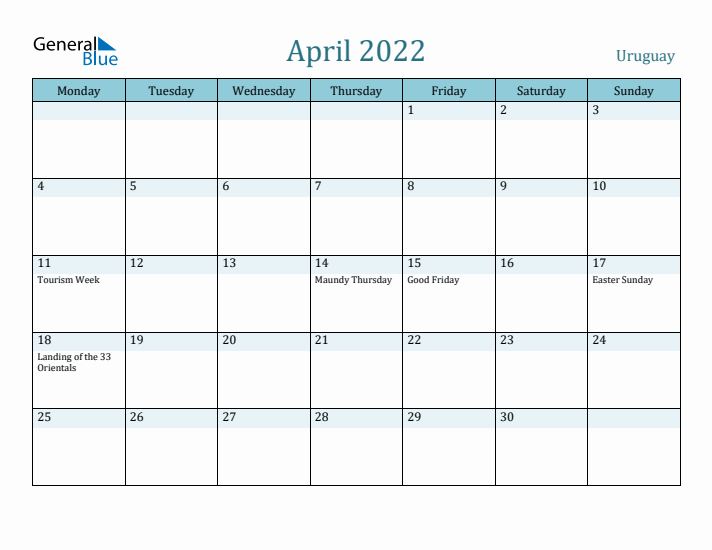 April 2022 Calendar with Holidays