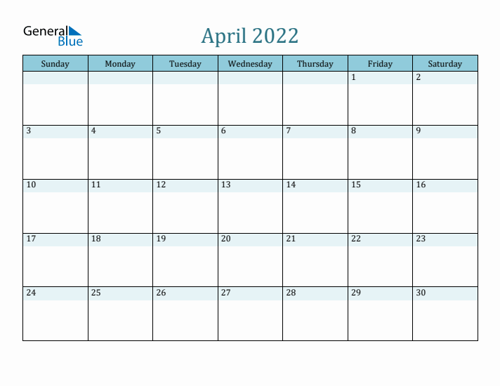 April 2022 Printable Calendar