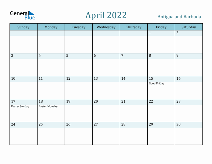 April 2022 Calendar with Holidays